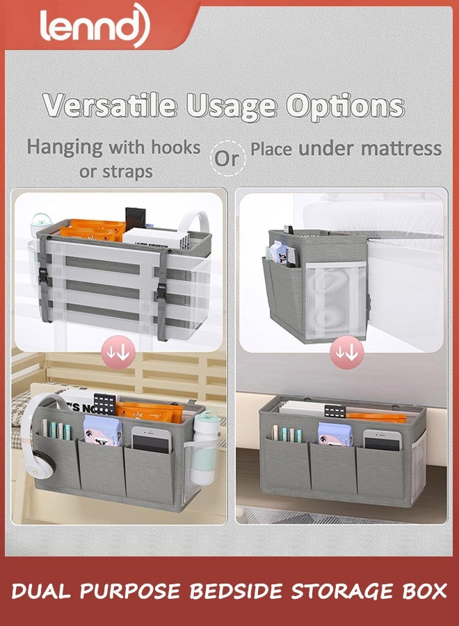 لينند منظم مزدوج الأغراض بجانب السرير، حامل سرير مزود بـ 6 جيوب، حل تخزين متعدد الاستخدامات بجانب السرير، حامل أجهزة التحكم عن بعد للمجلات، مثالي للمنزل، أو السكن الجامعي، أو المستشفى، أو سرير الأطفال - Image 4