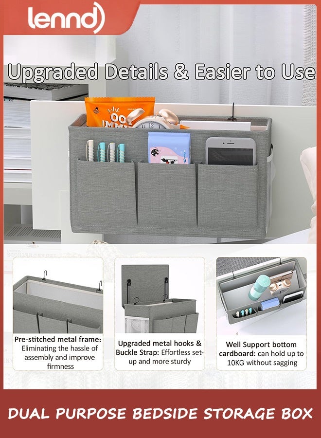 لينند منظم مزدوج الأغراض بجانب السرير، حامل سرير مزود بـ 6 جيوب، حل تخزين متعدد الاستخدامات بجانب السرير، حامل أجهزة التحكم عن بعد للمجلات، مثالي للمنزل، أو السكن الجامعي، أو المستشفى، أو سرير الأطفال - Image 5