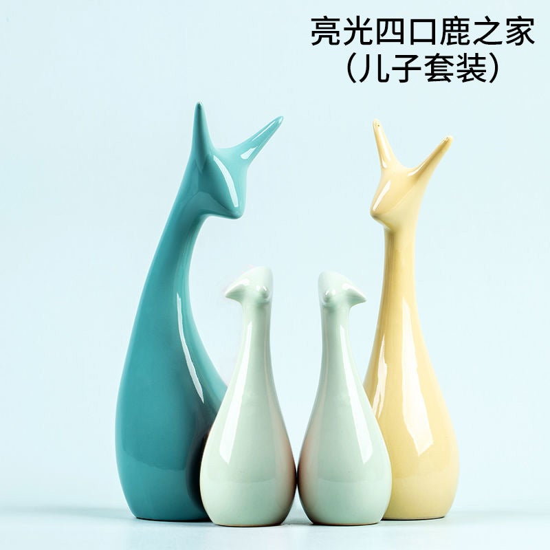 Honghe Living Room Decorations, Home Sideboard, Wine Cabinet Decorations, Ceramic Crafts, Small Gifts, Blue And White Porcelain Deer Ornaments - Image 1