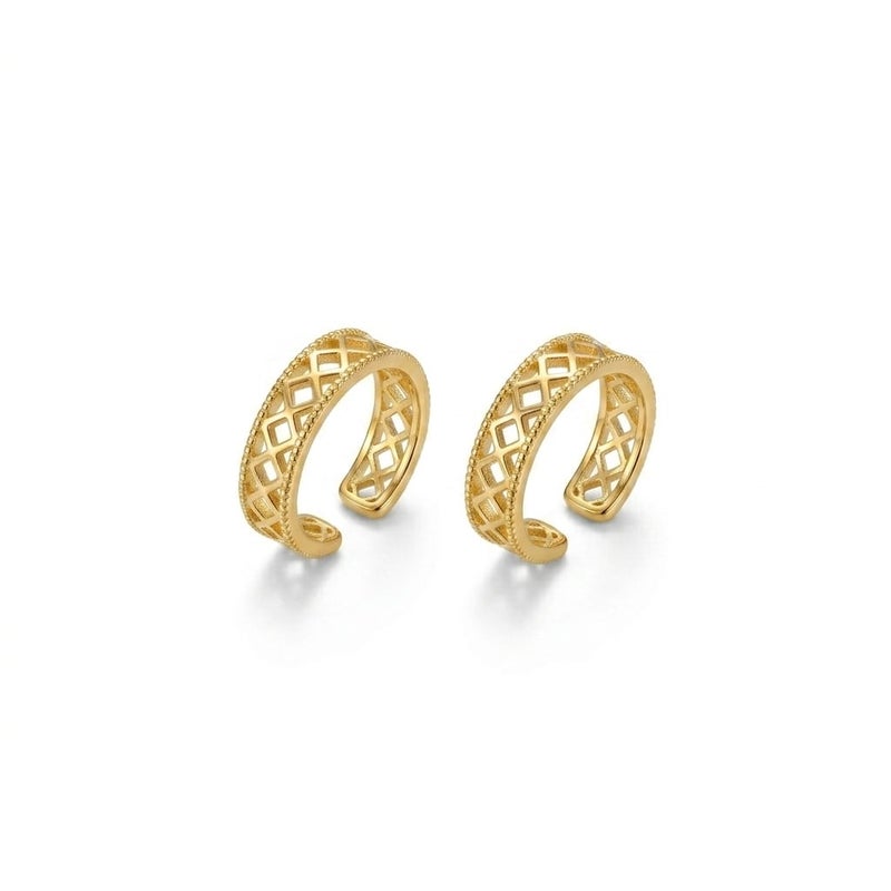 These elegant gold earrings feature a unique, openwork design for a modern look, giving you a stylish and distinctive appearance. They require no ear piercing for easy wear and all-day comfort. - Image 1