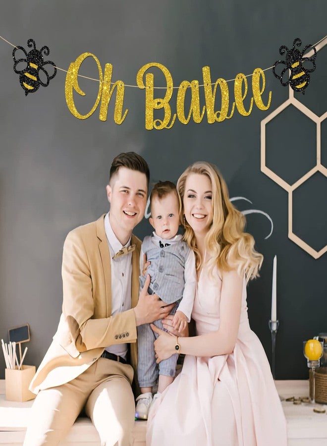 MonMon & Craft Oh Babee Banner/Bumble Bee Theme Baby Shower Party Supplies/Welcome Baby/Gender Reveal Party/Happy Bee Day Party Decorations - Gold Glitter - Image 4
