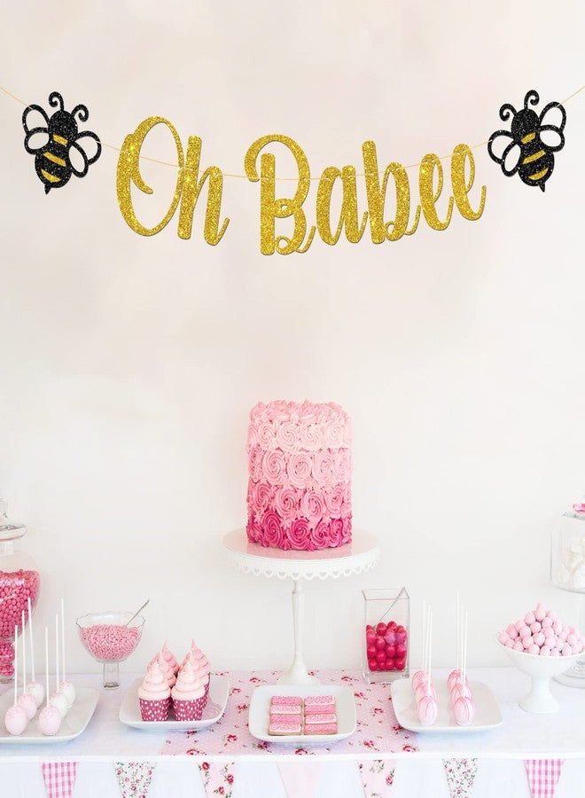 MonMon & Craft Oh Babee Banner/Bumble Bee Theme Baby Shower Party Supplies/Welcome Baby/Gender Reveal Party/Happy Bee Day Party Decorations - Gold Glitter - Image 3