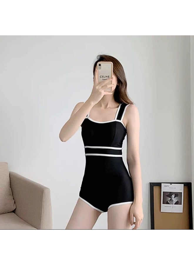 Loquat One-piece Triangle Swimsuit Women's Hot Spring 2023 Black Conservative Small Chest Push-up Slim Belly Covering High-end Swimsuit-Color:Black- - Image 5