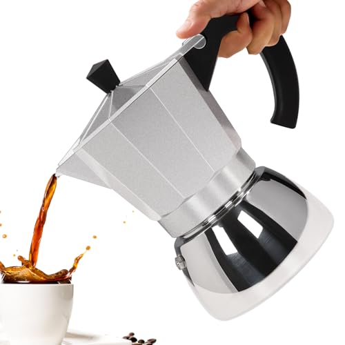 Vaolvpant No Coating 4 Cup Aluminum and Stainless Steel Moka Pot Stovetop Espresso Maker Italian Coffee Machine 220ml 7.44oz Suitable for Gas Induction Stovetop Greca Coffee Maker Percolator Silver - Image 1