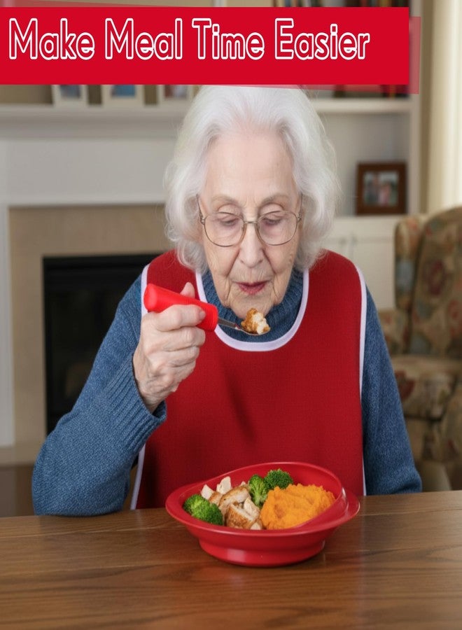 Jeere 6 Pcs Adaptive Utensil with Bib Bowl Plate Set Weight Cutlery Gift for Elderly Disabled Hand Arthritis Parkinson(Red) - Image 5