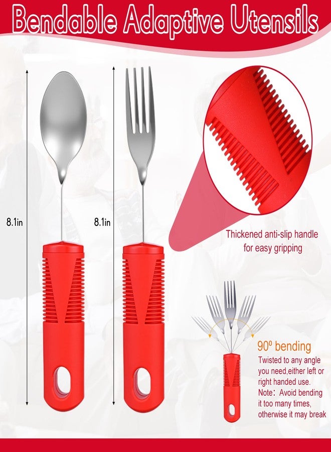 Jeere 6 Pcs Adaptive Utensil with Bib Bowl Plate Set Weight Cutlery Gift for Elderly Disabled Hand Arthritis Parkinson(Red) - Image 3