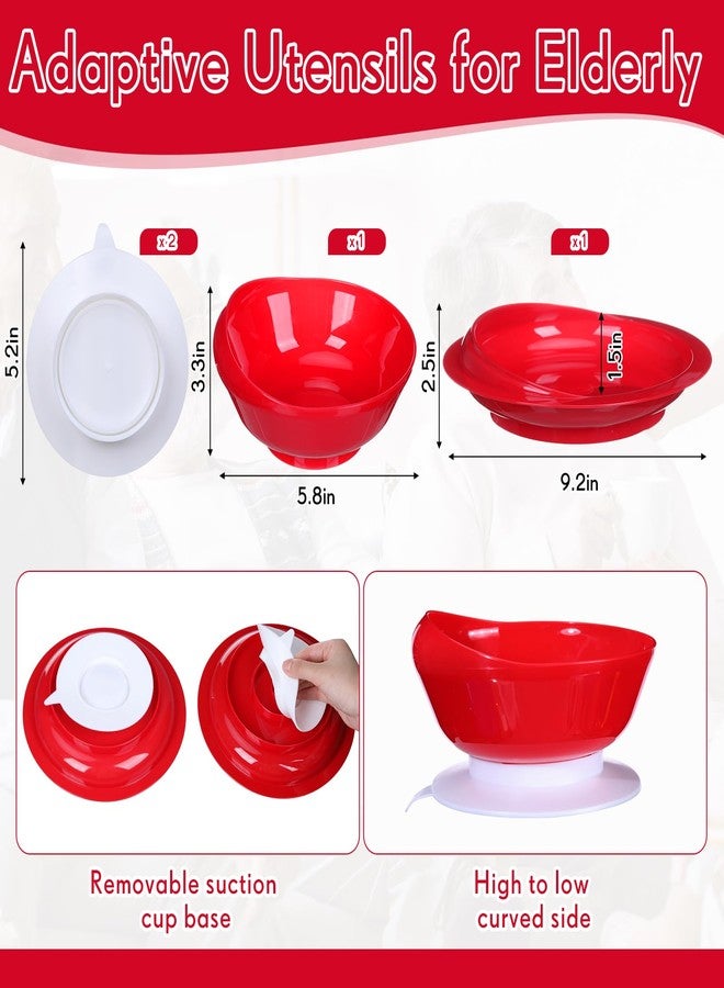 Jeere 6 Pcs Adaptive Utensil with Bib Bowl Plate Set Weight Cutlery Gift for Elderly Disabled Hand Arthritis Parkinson(Red) - Image 4