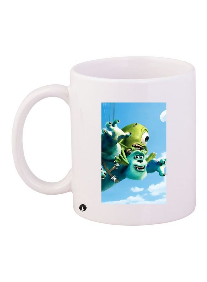 Cartoon Printed Coffee Mug White/Blue/Green 11ounce