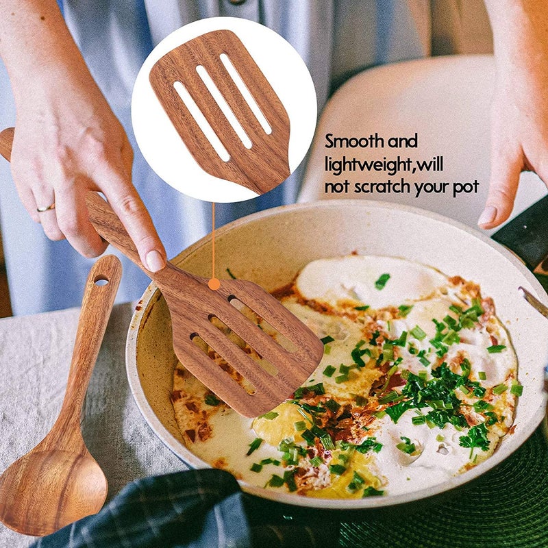 Rolimoli Handmade Wooden Serving and Cooking Spoon Kitchen Utensil Set of 7 - Image 3