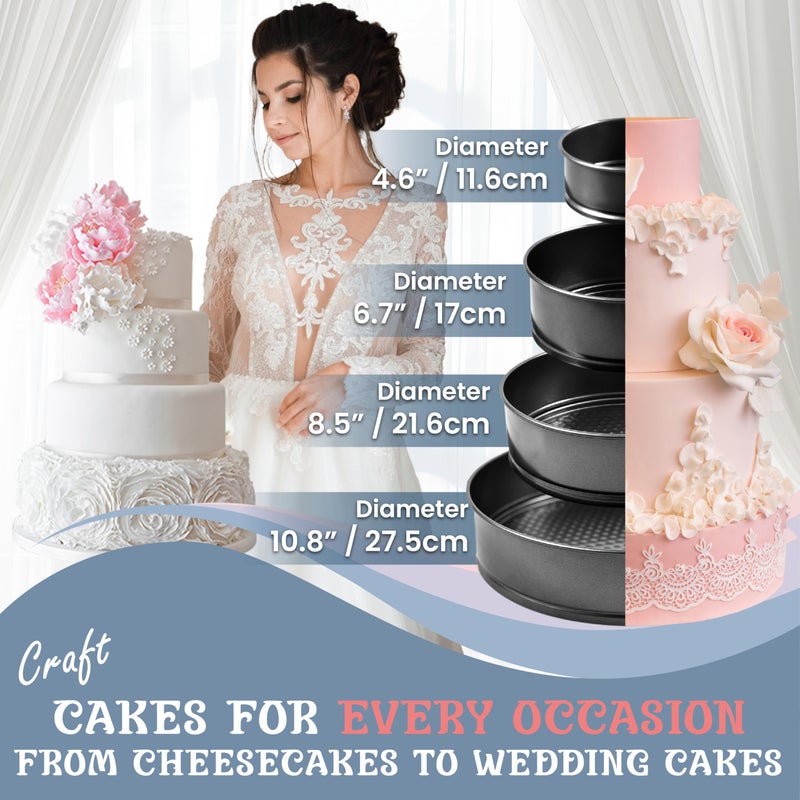 PETÃTS DESSERTS Spring Form Pan for Cheesecake, 4/7/9/11 Inch NONSTICK Cheesecake PanSet with CAKE SLICER and TESTER, Leakproof Springform Pan Set, 4 Spring Form Pans for Baking Compatible with INSTANT POT - Image 2
