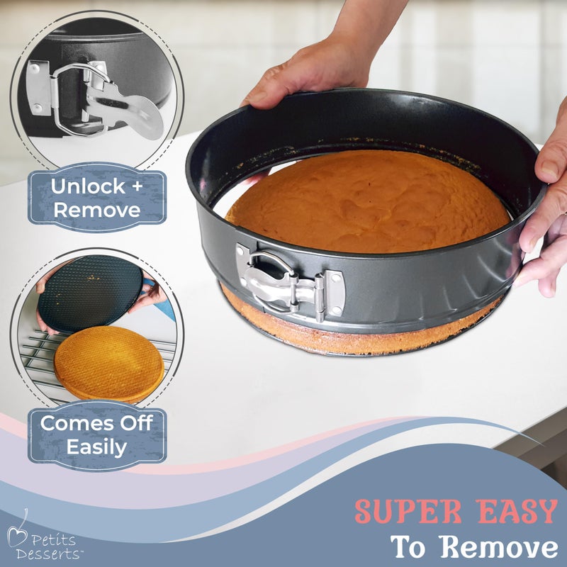 PETÃTS DESSERTS Spring Form Pan for Cheesecake, 4/7/9/11 Inch NONSTICK Cheesecake PanSet with CAKE SLICER and TESTER, Leakproof Springform Pan Set, 4 Spring Form Pans for Baking Compatible with INSTANT POT - Image 3
