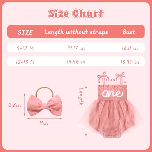 HONGTEYA Baby Girl 1st Birthday Outfit Girl First Birthday Clothes One Year Old Gifts Lace Romper Tulle Summer Newborn Dress (US, Age, 12 Months, 18 Months, Lotus Pink) - Image 5