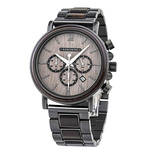 BOBO BIRD 2021 New Men's Wrist Watches Stylish Wood Watch Analog Quartz Casual Wooden Wrist Watch with Gift Box (Grey) - Image 1