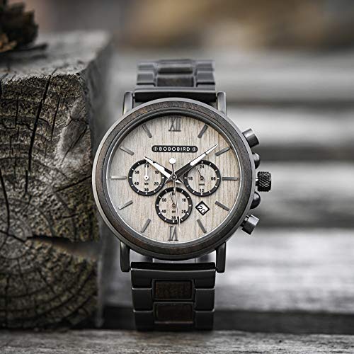 BOBO BIRD 2021 New Men's Wrist Watches Stylish Wood Watch Analog Quartz Casual Wooden Wrist Watch with Gift Box (Grey) - Image 2