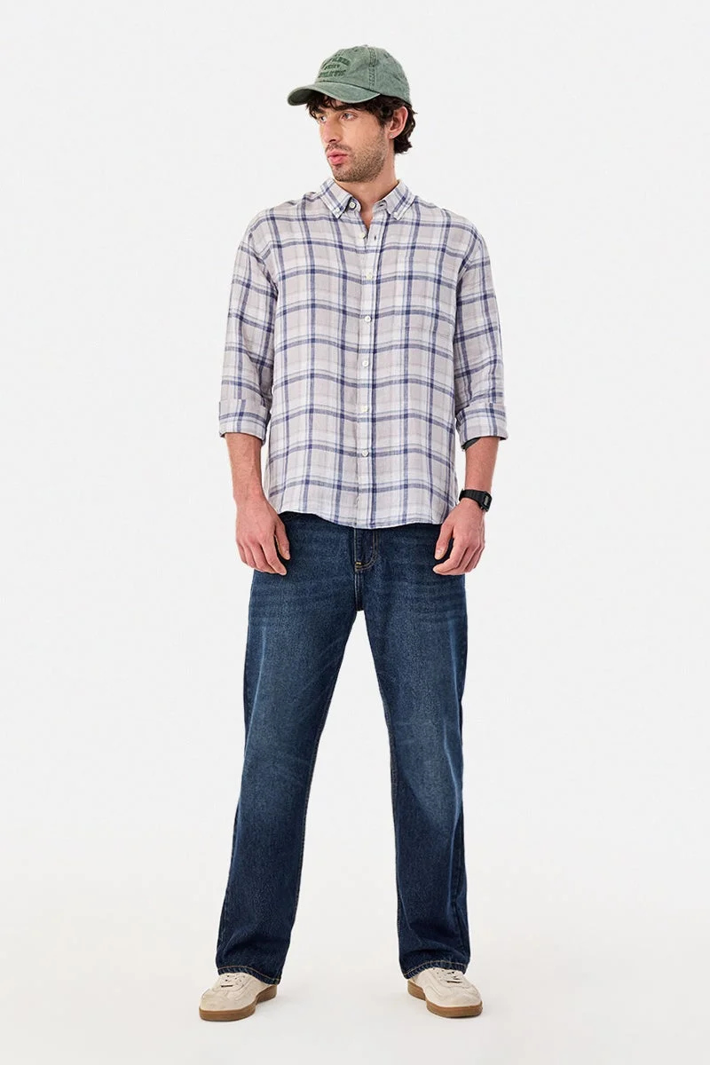 سنيتش Beige Checkered Long Sleeve Regular Fit Luxe Shirt