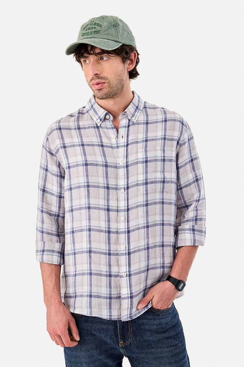 سنيتش Beige Checkered Long Sleeve Regular Fit Luxe Shirt