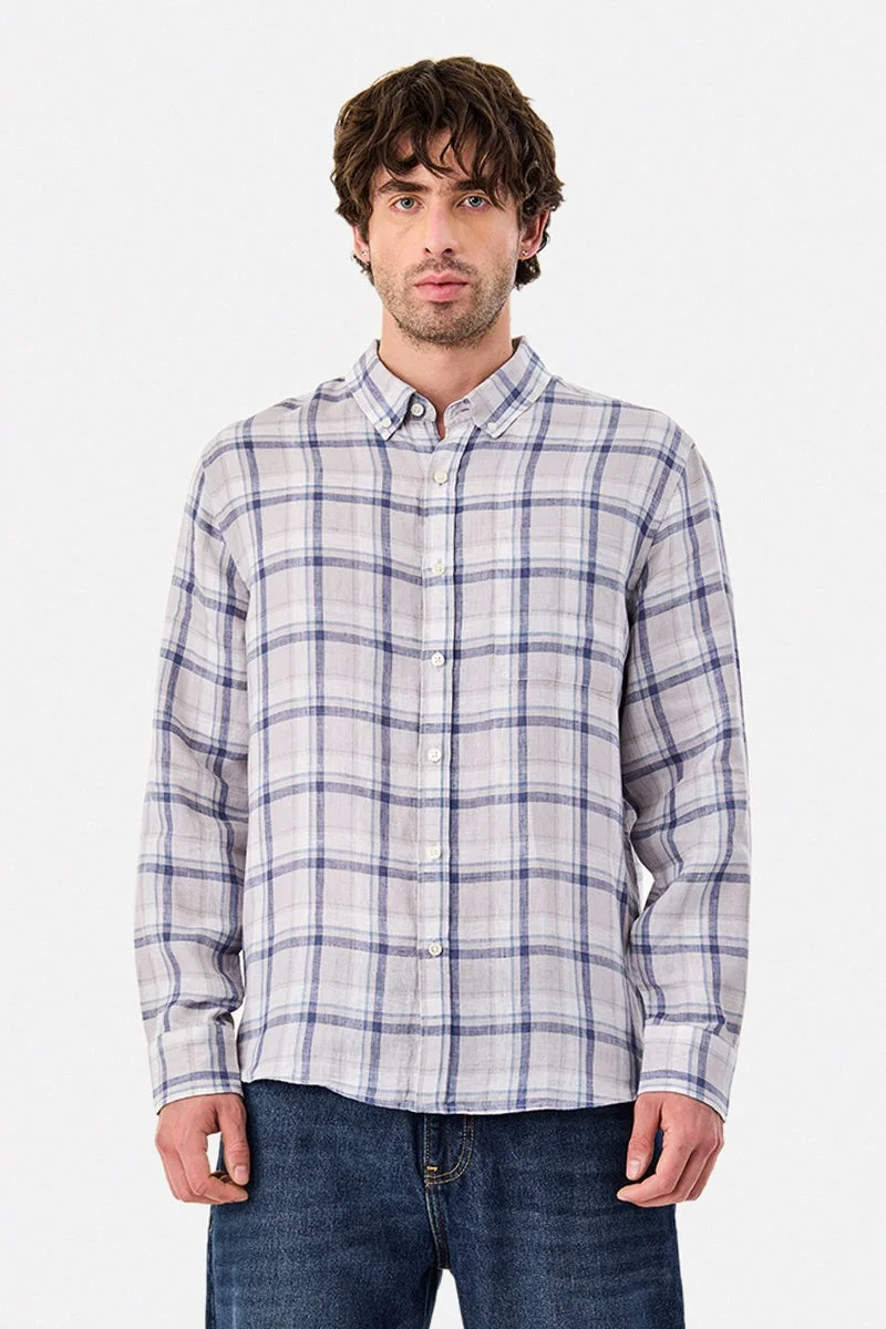SNITCH Beige Checkered Long Sleeve Regular Fit Luxe Shirt