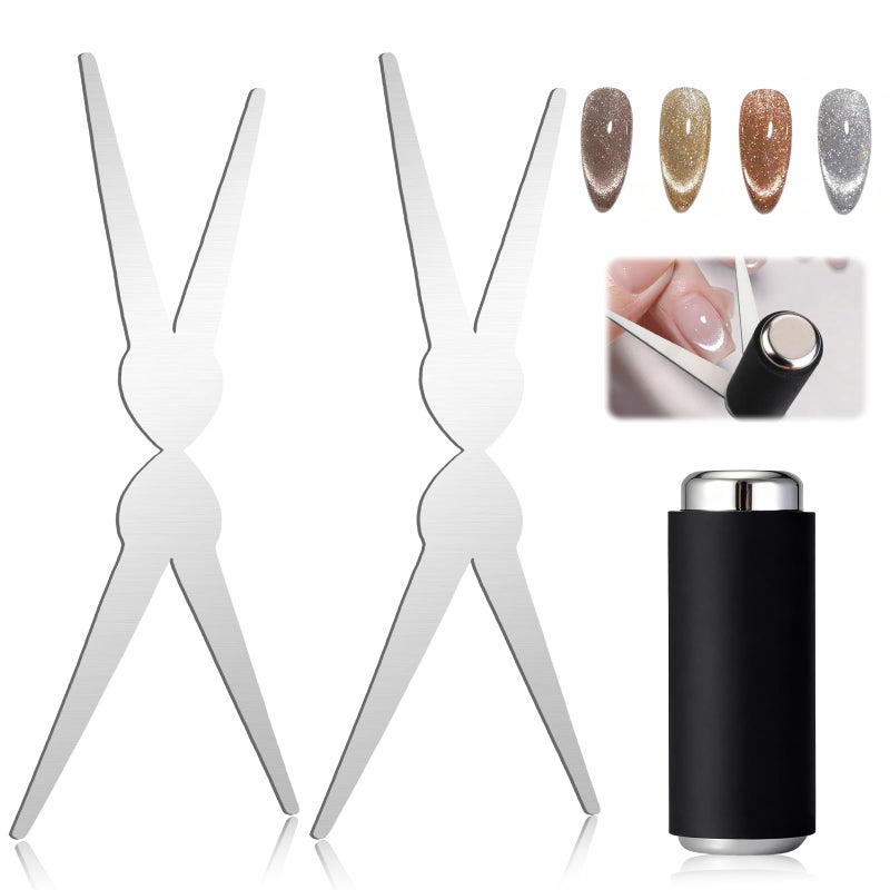 Plman Cat Eye Magnet Set, Scissor-shaped Nail Magnet Tool, 2 in 1 Cat Eye Nail Magnet for French Effect, Cat Eye Gel Nail Polish Magnet for Nail Art DIY Home, Salon, Studio - Image 1