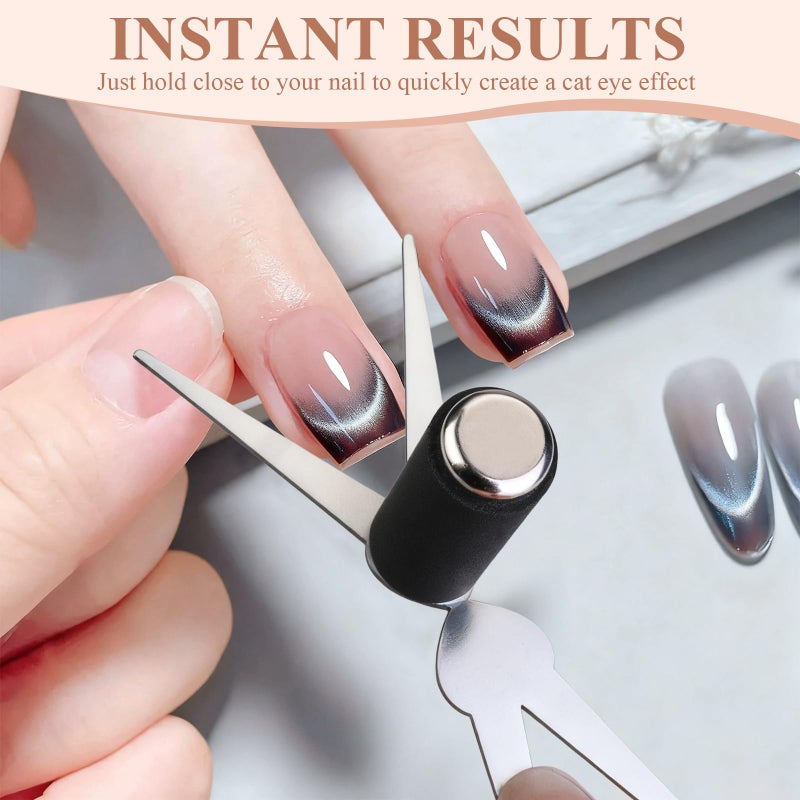 Plman Cat Eye Magnet Set, Scissor-shaped Nail Magnet Tool, 2 in 1 Cat Eye Nail Magnet for French Effect, Cat Eye Gel Nail Polish Magnet for Nail Art DIY Home, Salon, Studio - Image 2