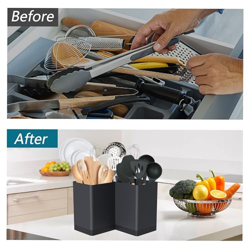 Suli Utensil holder, Kitchen Utensil Organizer for Corner Countertop,Extra Large Silverware Organizer with 3 Compartments,Farmhouse Decor, Iron, Black - Image 3