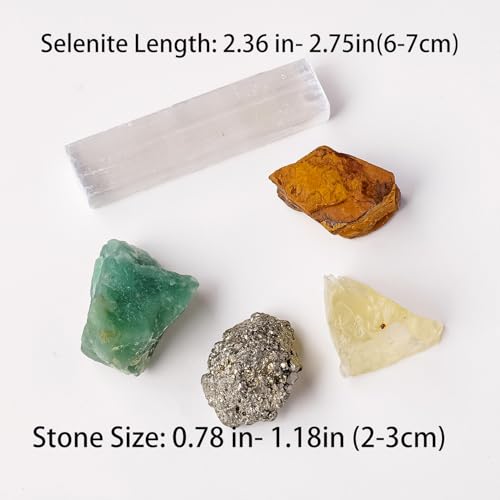 Apengshi Protection Crystals Stones Set for Wealth and Success,Crystal Set of 5 Pieces Stone,Citrine,Tiger's Eye,Pyrite,Green Aventurine and Selenite Healing Crystal Stones Pyrite Crystal - Image 2