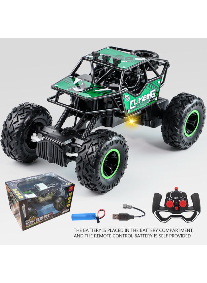 Remote Control Car 2.4g Climbing Alloy Off-road Vehicle Boys Children Toy Car Rechargeable Stall Stall Toys-Color:2.4G Off-road Remote Control Car 【alloy Version-green】】-Proportion:With Remote Contr