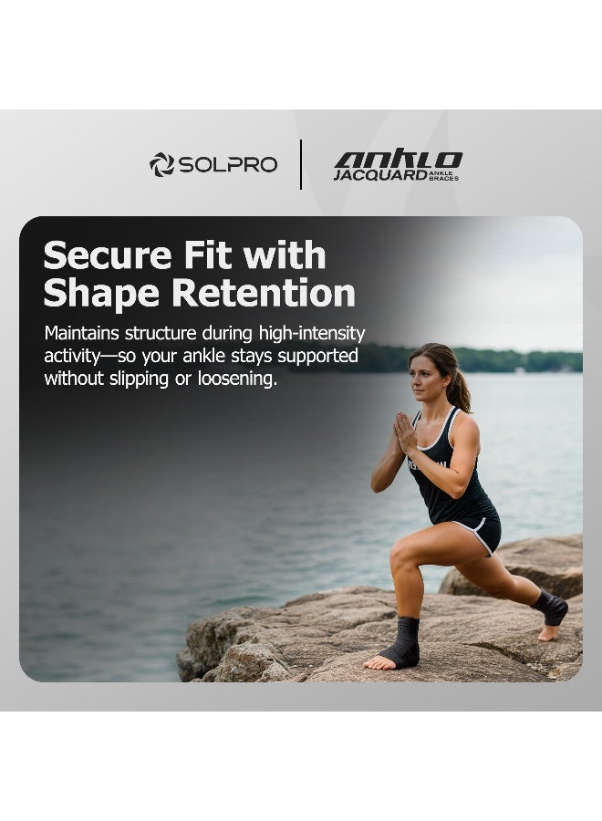 SOLPRO Anklo Jacquard Ankle Braces for Men & Women | Joint Stabiliser for All Sports, Gym & Rehab Workouts | Joint Pain Relief for Active Lifestyle Injury Recovery & Arthritis (Black/Dark Grey) - Image 5
