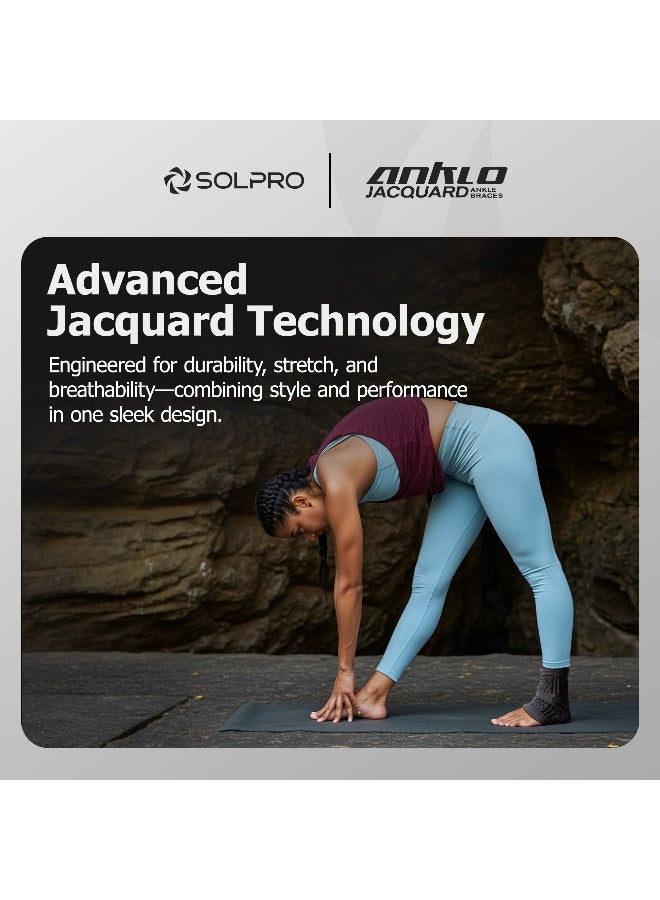 SOLPRO Anklo Jacquard Ankle Braces for Men & Women | Joint Stabiliser for All Sports, Gym & Rehab Workouts | Joint Pain Relief for Active Lifestyle Injury Recovery & Arthritis (Black/Dark Grey) - Image 3