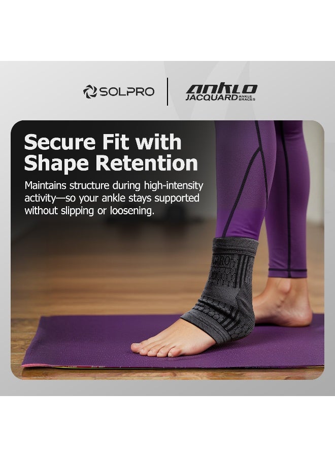 SOLPRO Anklo Jacquard Ankle Braces for Men & Women | Joint Stabiliser for All Sports, Gym & Rehab Workouts | Joint Pain Relief for Active Lifestyle Injury Recovery & Arthritis (Black/Dark Grey) - Image 2