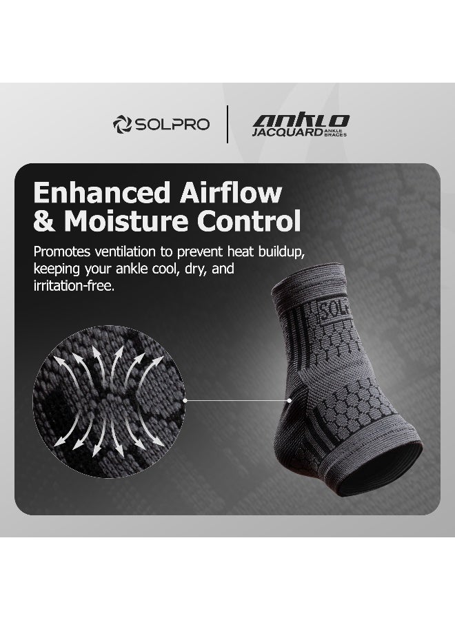 SOLPRO Anklo Jacquard Ankle Braces for Men & Women | Joint Stabiliser for All Sports, Gym & Rehab Workouts | Joint Pain Relief for Active Lifestyle Injury Recovery & Arthritis (Black/Dark Grey) - Image 4