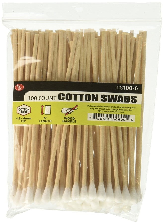 SE 6" Cotton Swabs with Wooden Handles (3 Pack of 100) - CS100-6-3 - Image 1