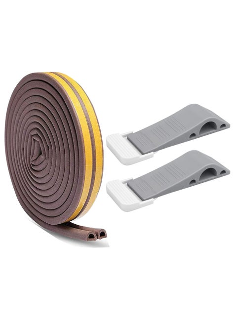Rubber Door Stopper and Weather Stripping 5-meter Door Security Wedge Jammer with Adhesive Holder and Self Adhesive Foam Window and Door Seal Strip Soundproof Windproof Dust-Proof