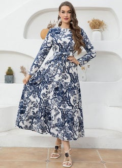 Elegant style Round neck Flowers Belt Regular sleeve Long Dresses Blue - pzsku/Z547C8FB299F3B0CB3660Z/45/_/1735292784/3d159533-5430-4f7a-a6ff-ff1fc46ce7e8