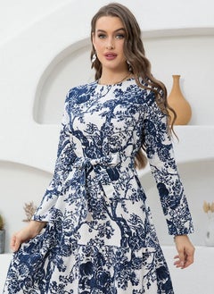 Elegant style Round neck Flowers Belt Regular sleeve Long Dresses Blue - pzsku/Z547C8FB299F3B0CB3660Z/45/_/1735292852/9b262b63-1d57-415d-9628-6e4bf9fa54d4