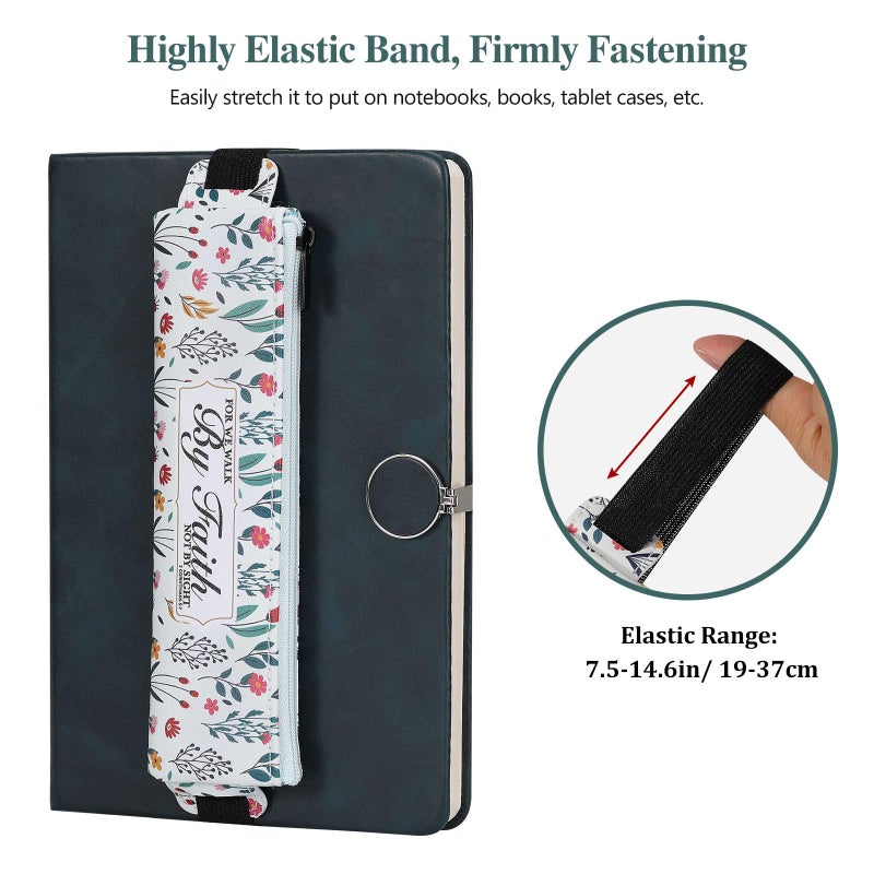 MoKo Elastic Pen Holder for Notebook, 4 Pieces PU Leather Pencil Case with Adjustable Band, Stationery School Supplies Zipper Bag for Planners, Journals, Book - Image 2