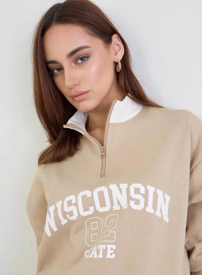 Styli Styli Brown Longline Sweatshirt and Joggers Co-Ords