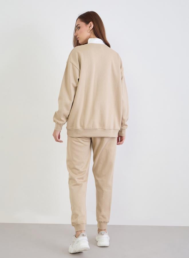 Styli Brown Longline Sweatshirt and Joggers Co-Ords - Image 3