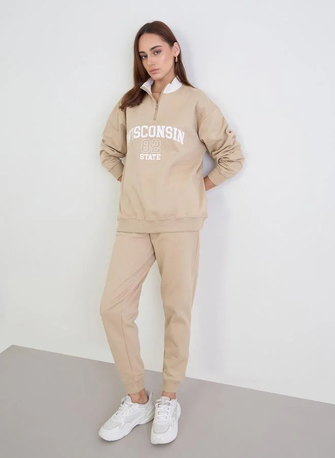 Styli Styli Brown Longline Sweatshirt and Joggers Co-Ords