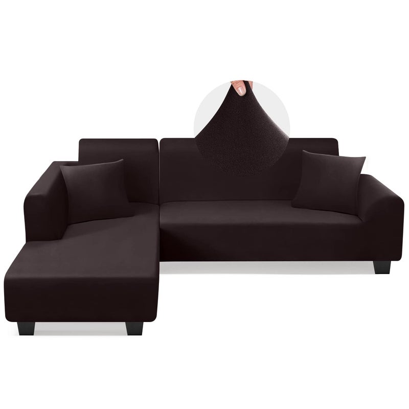 KinCam Sectional Couch Covers L Shape Sofa Covers Super Stretch 2pcs Sofa Slipcovers for 3 3 Seaters Sectional Chaise Slipcover with 2pcs Pillow Covers for Pets Kids Brown