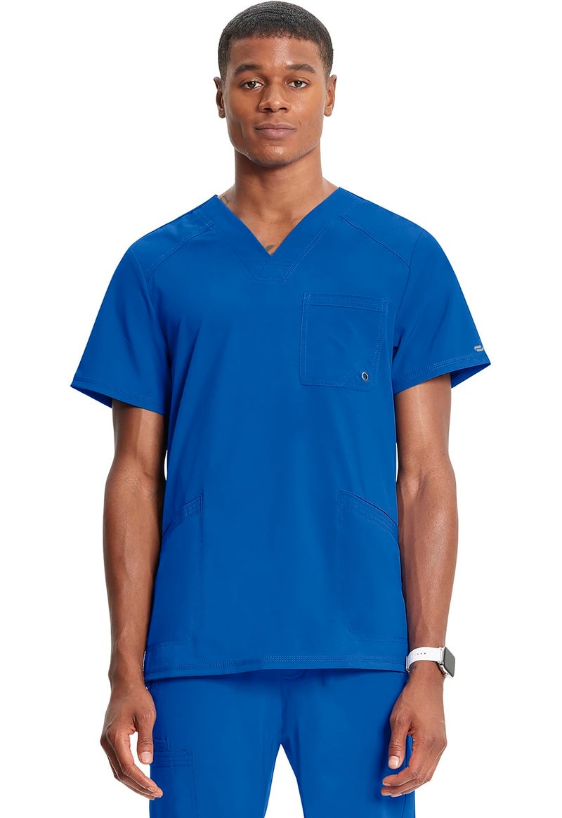 Cherokee Infinity Mens V-Neck Scrub Top Modern Fit, 3 Pockets, Rib-Knit Back Panels, Moisture-Wicking 360Â° Stretch - CK900A, 2XL, Royal