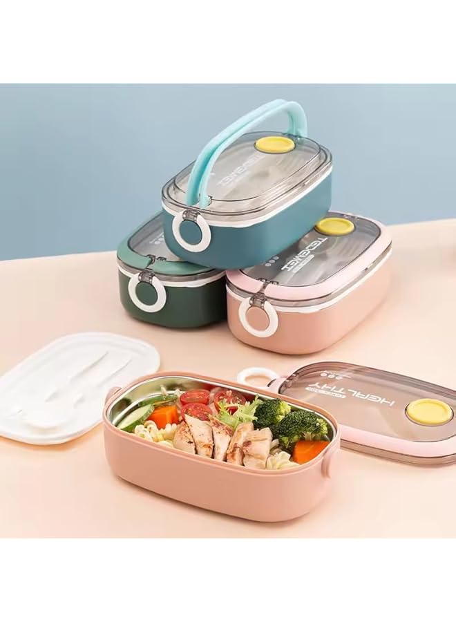 Green Tiger Plastic Bento Tiffin Box | 1-Layer 900 ml | Durable Food-Grade Plastic Box with Fork & Spoon | Kids' School Lunch Container & Food Storage (Pistachio Green) - Image 2