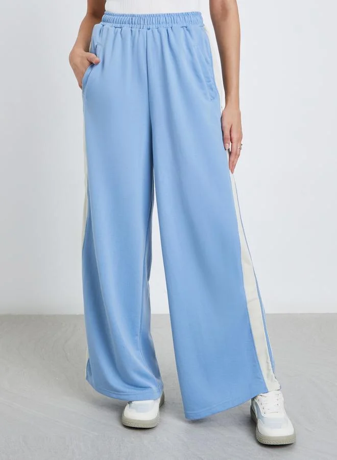 Styli Women Light Blue Contrast Side Seam Detail Joggers