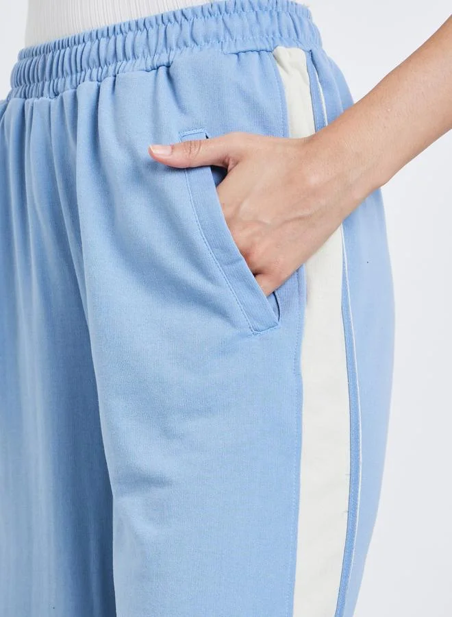 Styli Women Light Blue Contrast Side Seam Detail Joggers