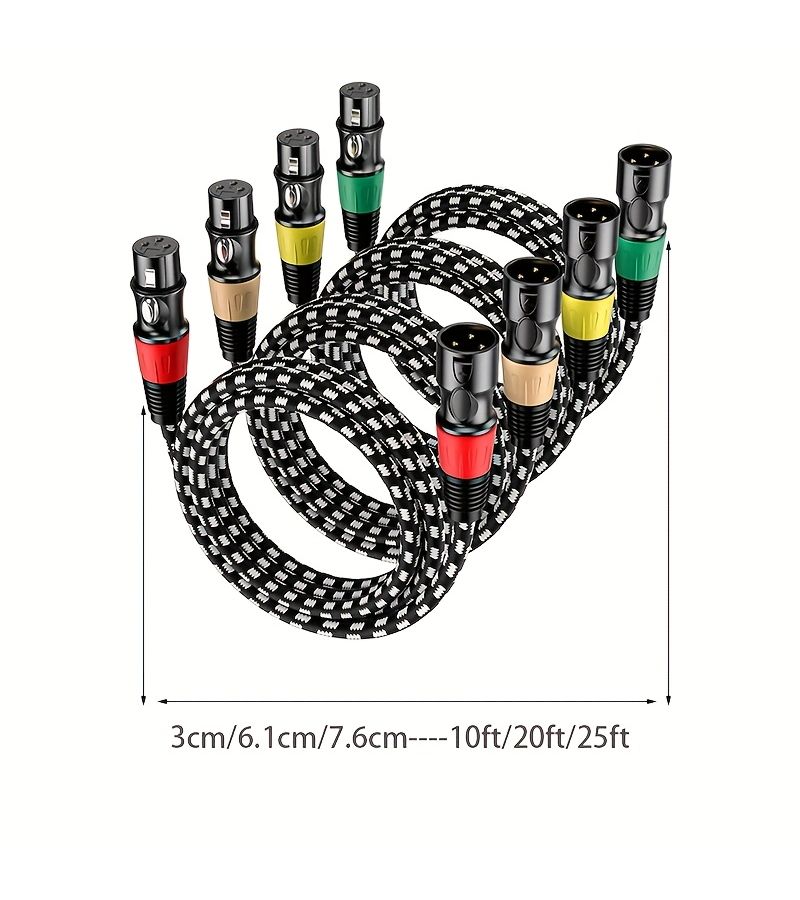 Xlr Male To Female Balanced Microphone Cable Set Of 4 10ft 20ft 25ft Noiseless Low Bass For Amplifiers Professional Recording Equipment Speakers - Image 2