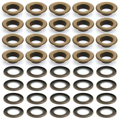 CRAFTMEMORE 3/4" (19MM) ID Grommets Eyelets with Washers for Clothes, Leather, Canvas Pack of 25 Sets (Antique Brass) - Image 2