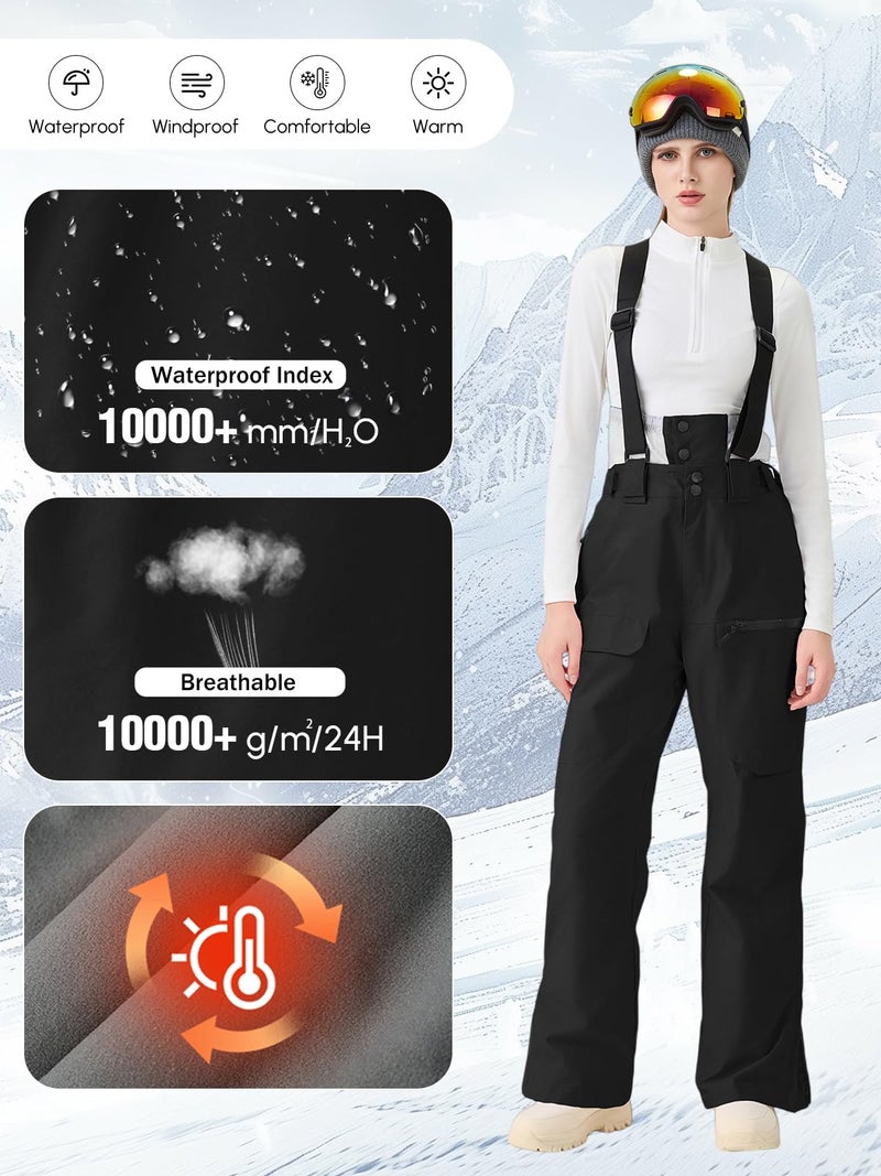GS SNOWING Women Baggy Ski Pants Men Snow Bibs Snowboard Overall Insulated Windproof Waterproof for Winter Outdoor Sports Khaki M - Image 3