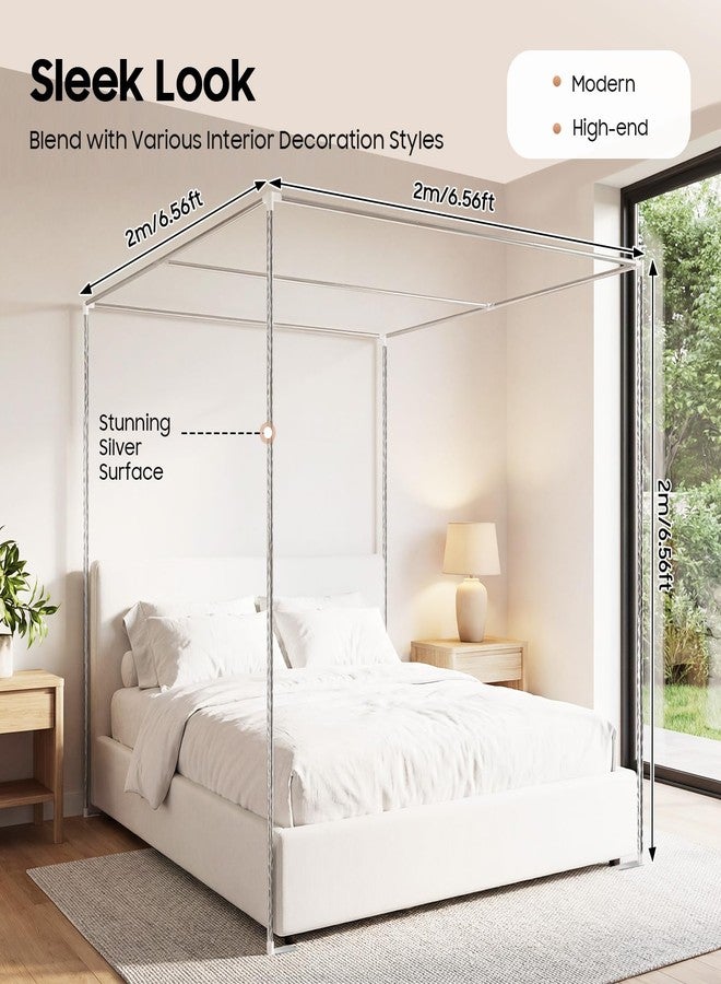 Kllkmmws Canopy Bed Frame, Bed Canopy Frame Poles Corner Bracket, Post 4 Corner Bed Poles Netting Bracket Stainless Steel Silver Post with Accessories(King) - Image 3