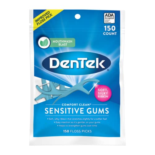 Dentek Floss Picks Comfort Clean Sensitive Gums Floss Picks, Soft & Silky Ribbon, 150 ct (Pack of 1) - Image 1