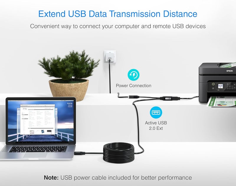 بلو ريجر كابل تمديد USB من (75 قدم/22 متر، مكرر USB 2.0 نشط طويل، من ذكر إلى أنثى، كابل نقل بيانات) - لوحدات التحكم في الألعاب والطابعة والكاميرا ولوحة المفاتيح ومحركات الأقراص الصلبة - Image 4