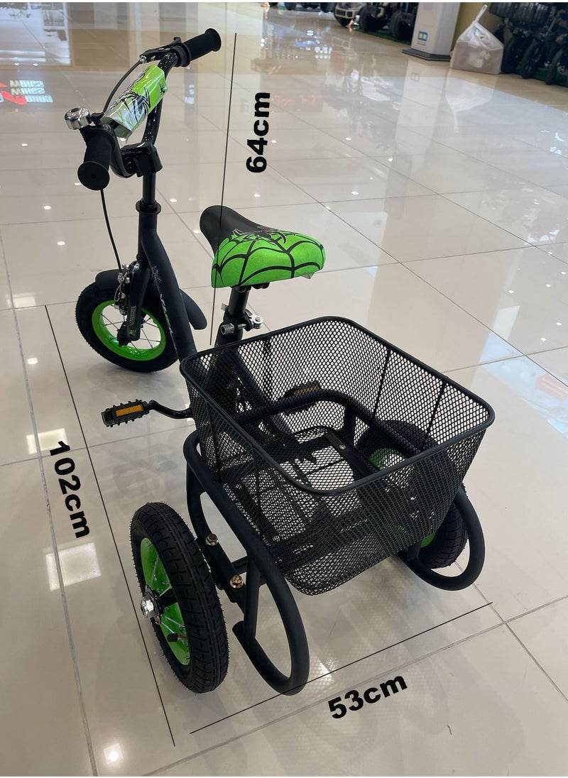 100% Assembled Tricycle 10-Inch Children's 3-Wheel Bicycle With Basket On The Back  - Image 2